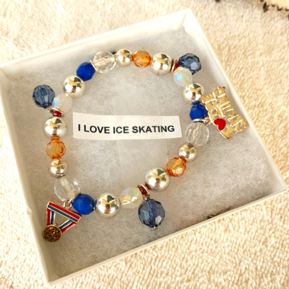Handmade🏂ICE SKATING ⛷️I Love Ice Skating Charm Bracelet NWT